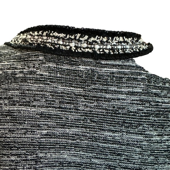 Talbots - Black Tweed Knit Open Front Cardigan Blazer with fringe trim - Picture 11 of 11